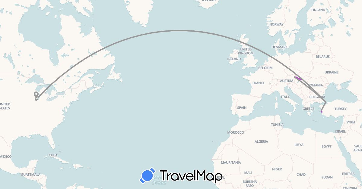 TravelMap itinerary: driving, plane, train in Austria, Hungary, Slovakia, Turkey, United States (Asia, Europe, North America)